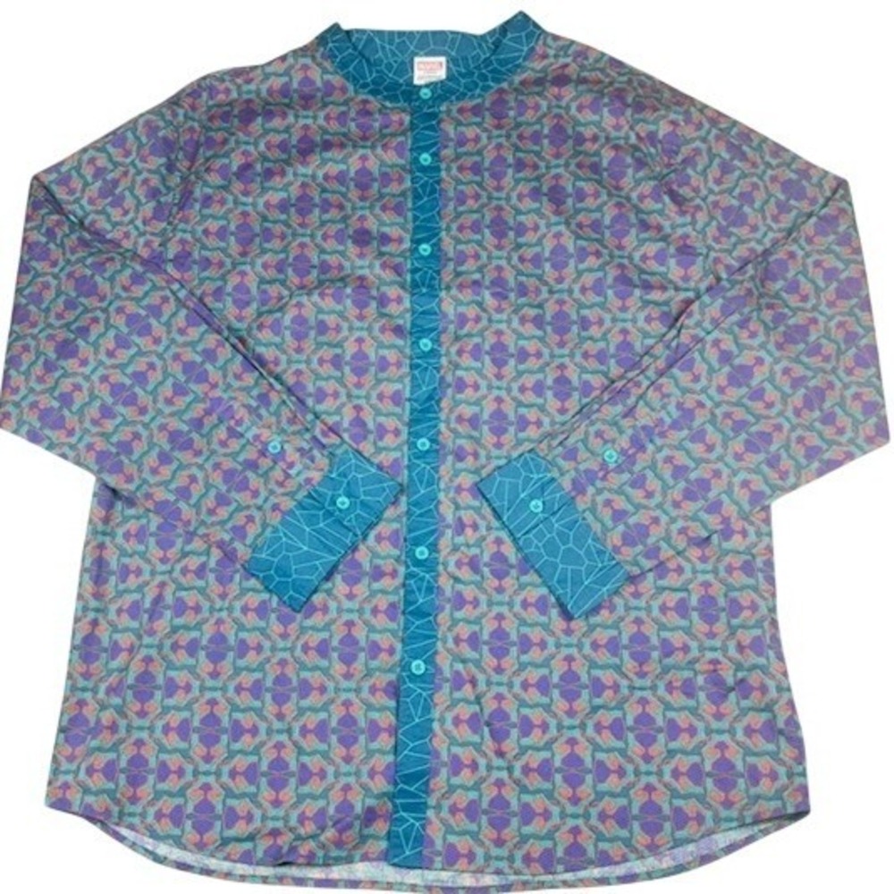 Black Panther Marvel Shirt M XL Geometric Tribal Purple Teal Mandarin Collar NWT